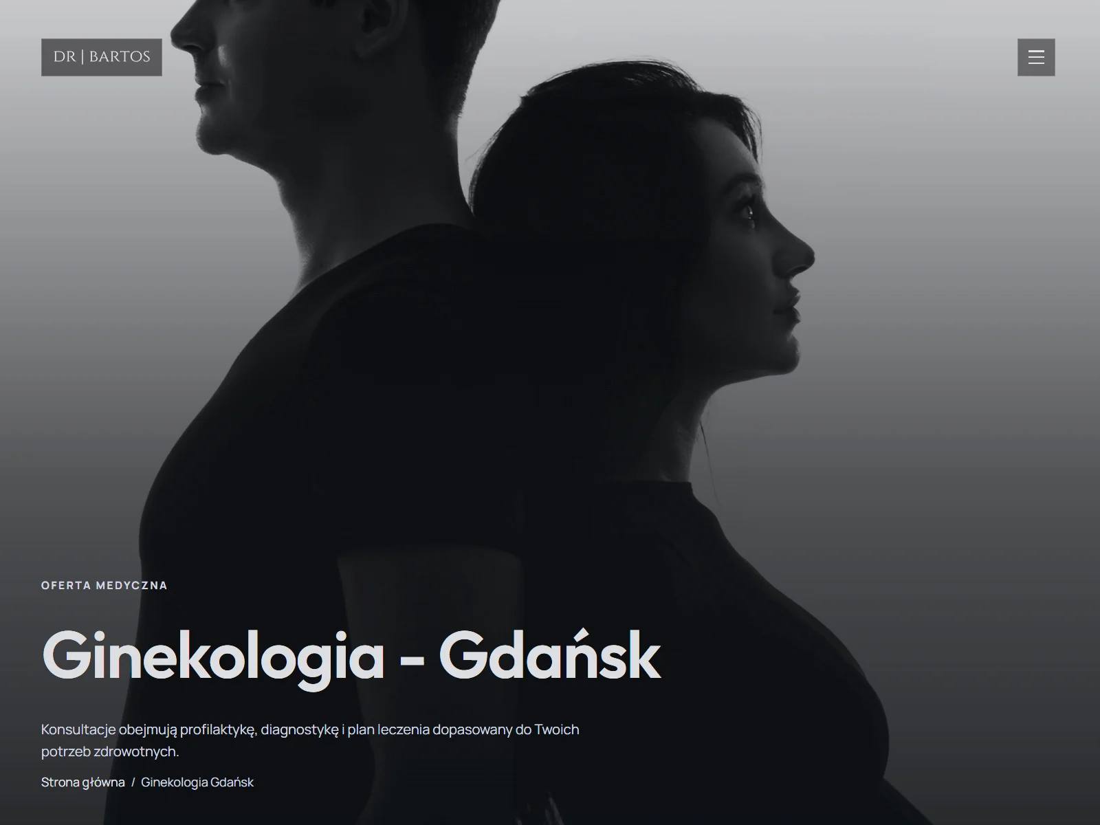 Zrzut ekranu strony doktorbartos.com — sekcja Ginekologia Gdańsk
